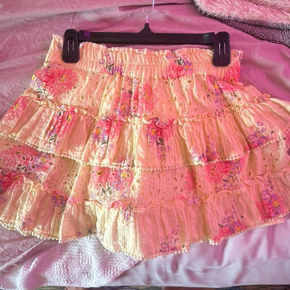 Loveshack fancy floral yellow skirt.
